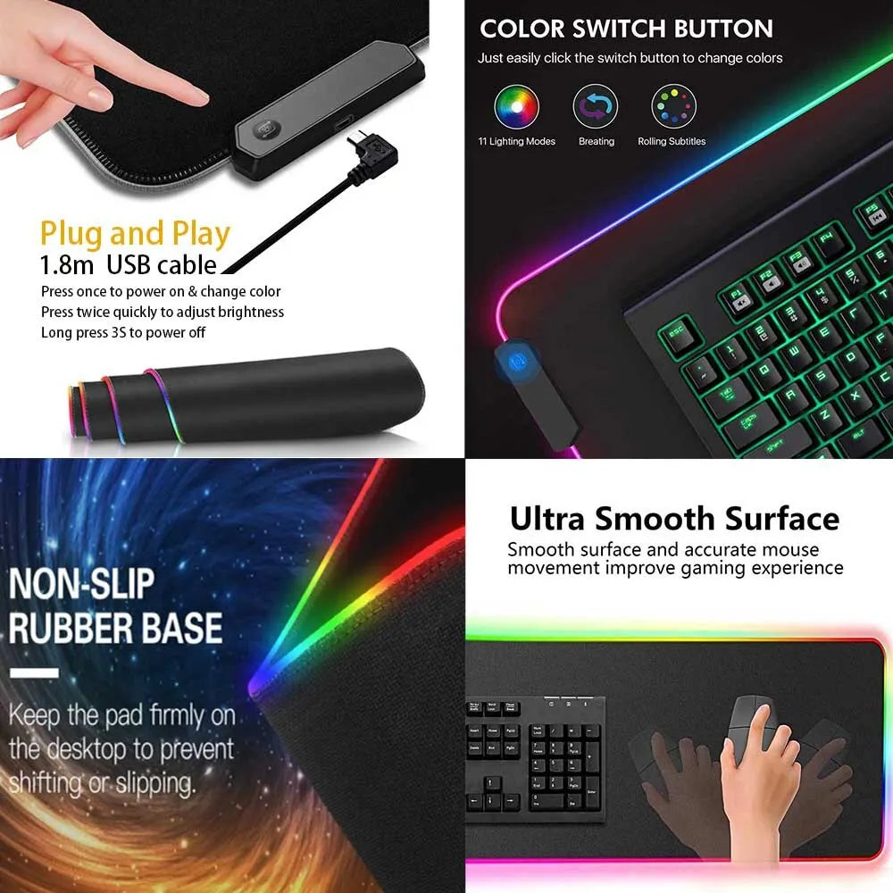 XXL RGB Gaming Mouse Pad Dragon Desk Mat HD Black Gamer Accessories Large LED Light Mousepads PC Computer Carpet with Backlit