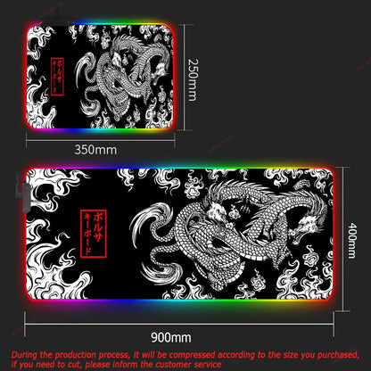 XXL RGB Gaming Mouse Pad Dragon Desk Mat HD Black Gamer Accessories Large LED Light Mousepads PC Computer Carpet with Backlit